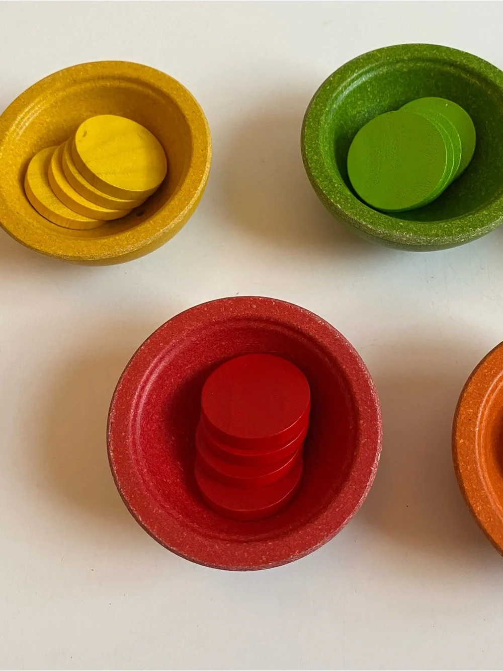 Plan Toys Sort & Count Cups | Colorful Wooden Sorting Bowls & Coins Set